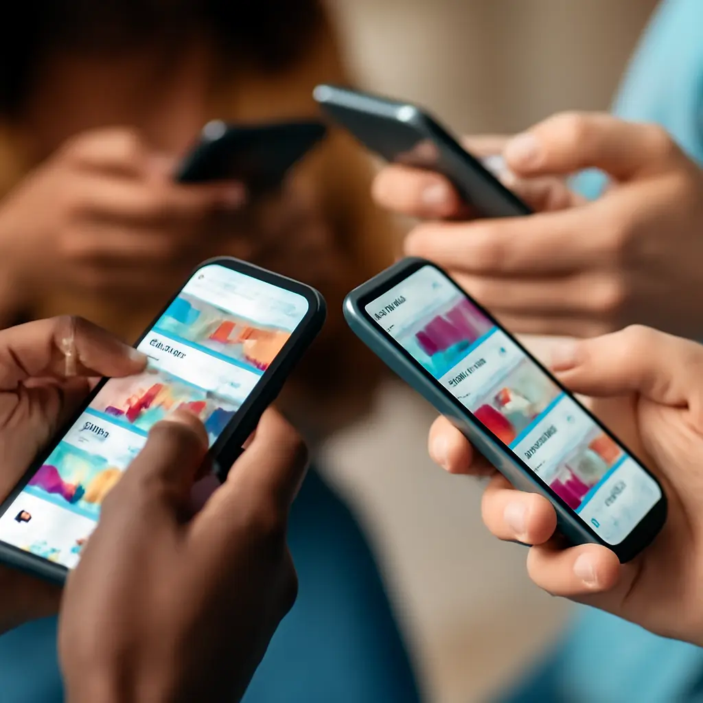 People looking at social media on mobile devices