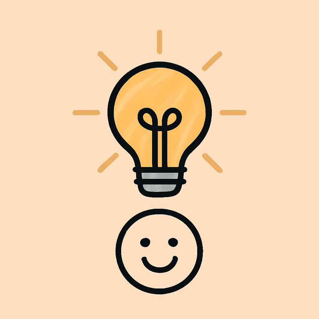 A lightbulb illustration over a smiling face representing an idea