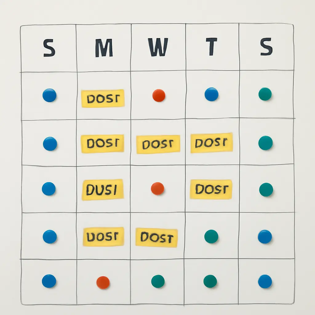 A calendar with optimized posting times marked